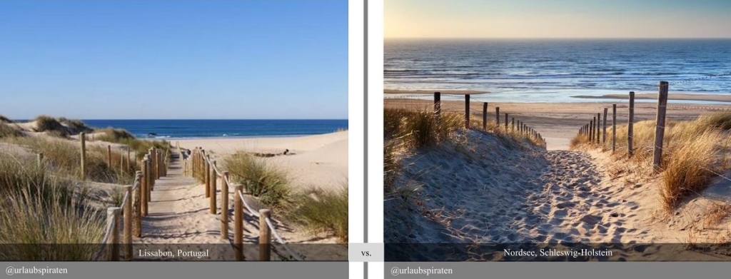 4_-_Strand_Portugal_vs._Nordsee Beispiel für eine Strandhochzeit an der Nordsee, bei welcher der Ausblick genauso ist, wie in Portugal.